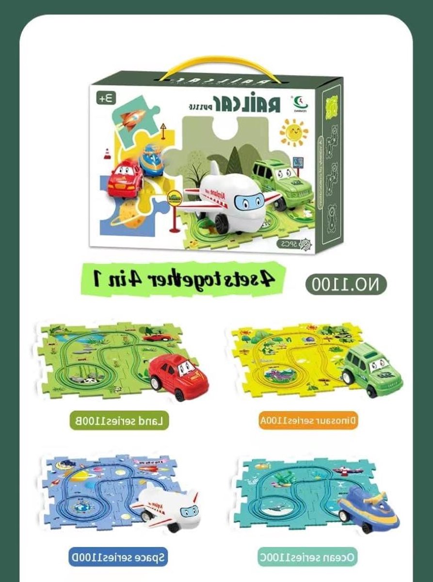 Puzzel Spellen Kinderen - Autobaan Puzzel - Educatief Spelen - 4 Thema Sets - 16 Stukjes Per Set - Meerdere Kleuren