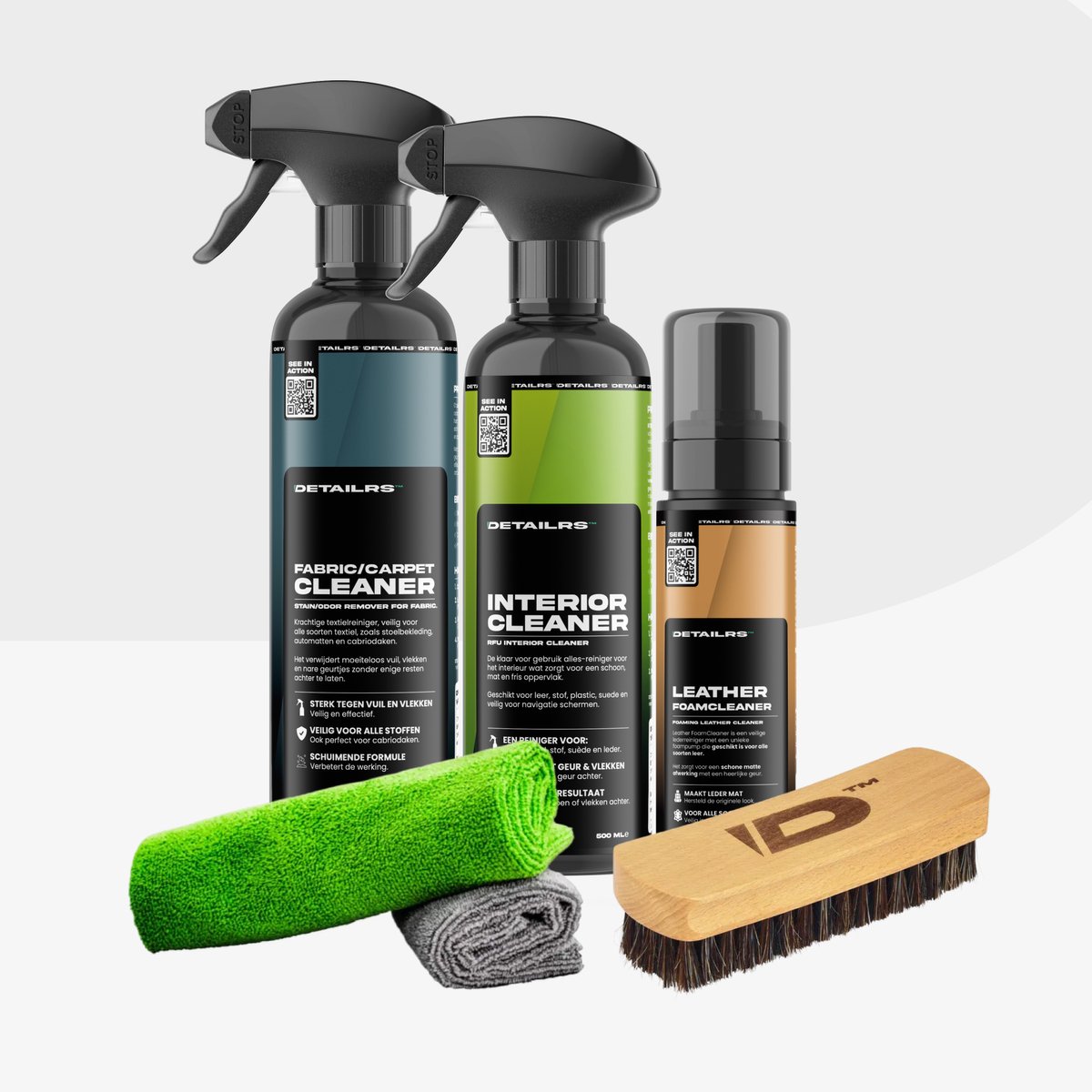 Detailrs Small Interior deal - Auto Interieur Pakket - Car Detailing - Horse brush - Interieurreiniger - Leer reiniger - Tapijtreiniger