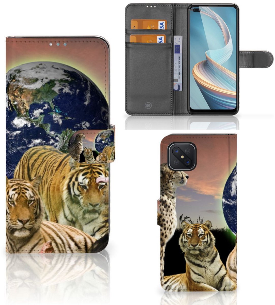 OPPO Reno4 Z Telefoonhoesje met Pasjes Roofdieren