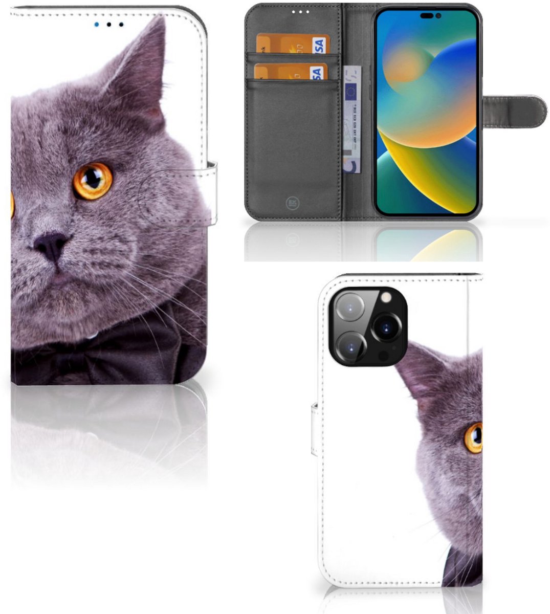 iPhone 14 Pro Max Telefoonhoesje met Pasjes Kat
