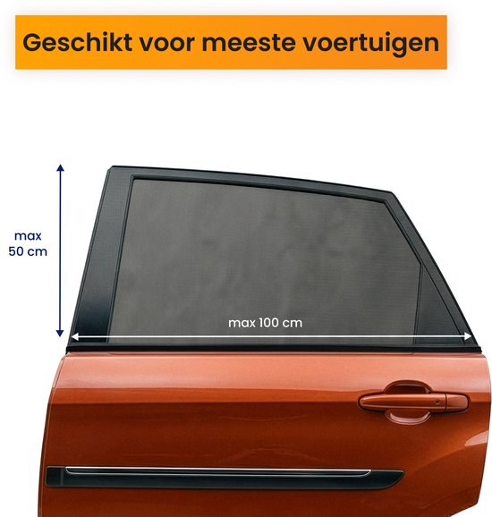 R2B® Zonnescherm Auto Zijruit - Universele set van 2 - Met UV Protectie voor Kind & Baby - Extra Donkere Zonwering Auto - Zwart - Autoaccessoires — afbeelding 4