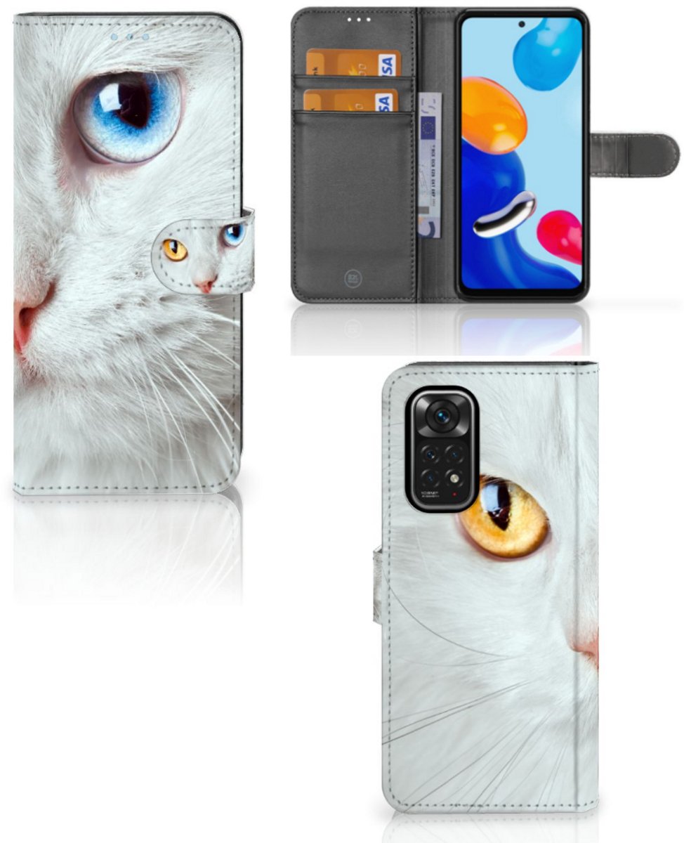 Xiaomi Redmi Note 11/11S Telefoonhoesje met Pasjes Witte Kat