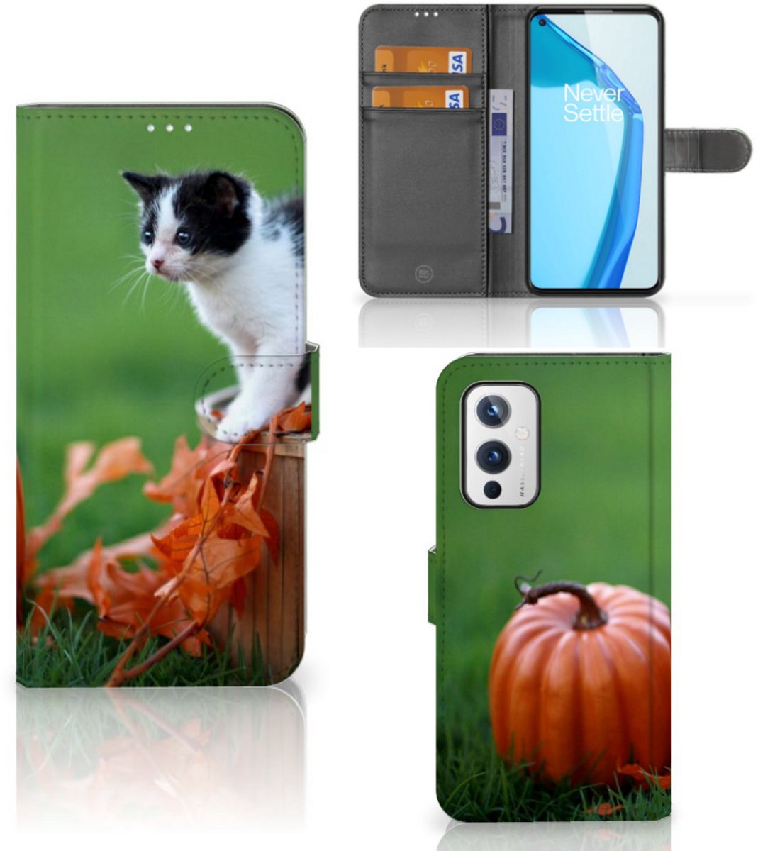 OnePlus 9 Telefoonhoesje met Pasjes Kitten
