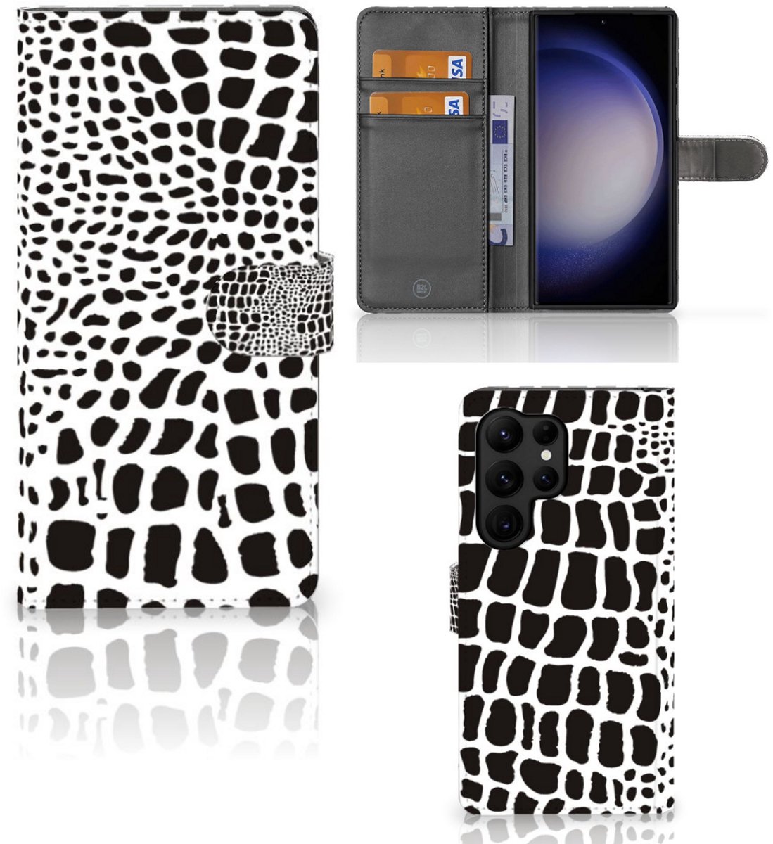 Samsung Galaxy S23 Ultra Telefoonhoesje met Pasjes Slangenprint