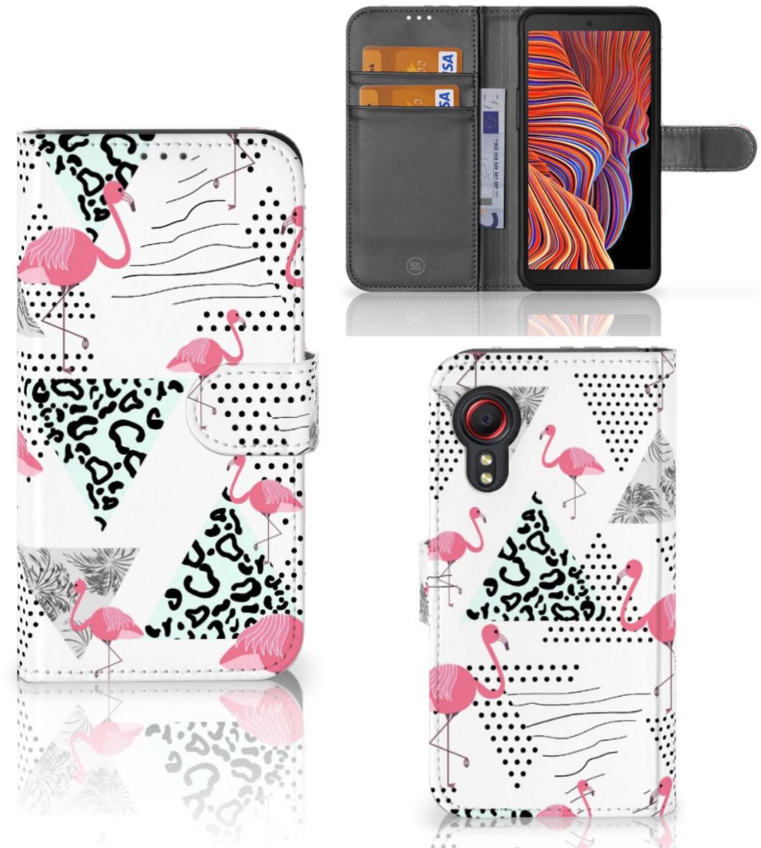 Samsung Galaxy Xcover 5 Telefoonhoesje met Pasjes Flamingo Triangle