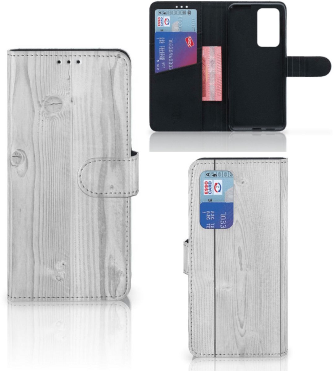 Huawei P40 Pro Book Style Case White Wood