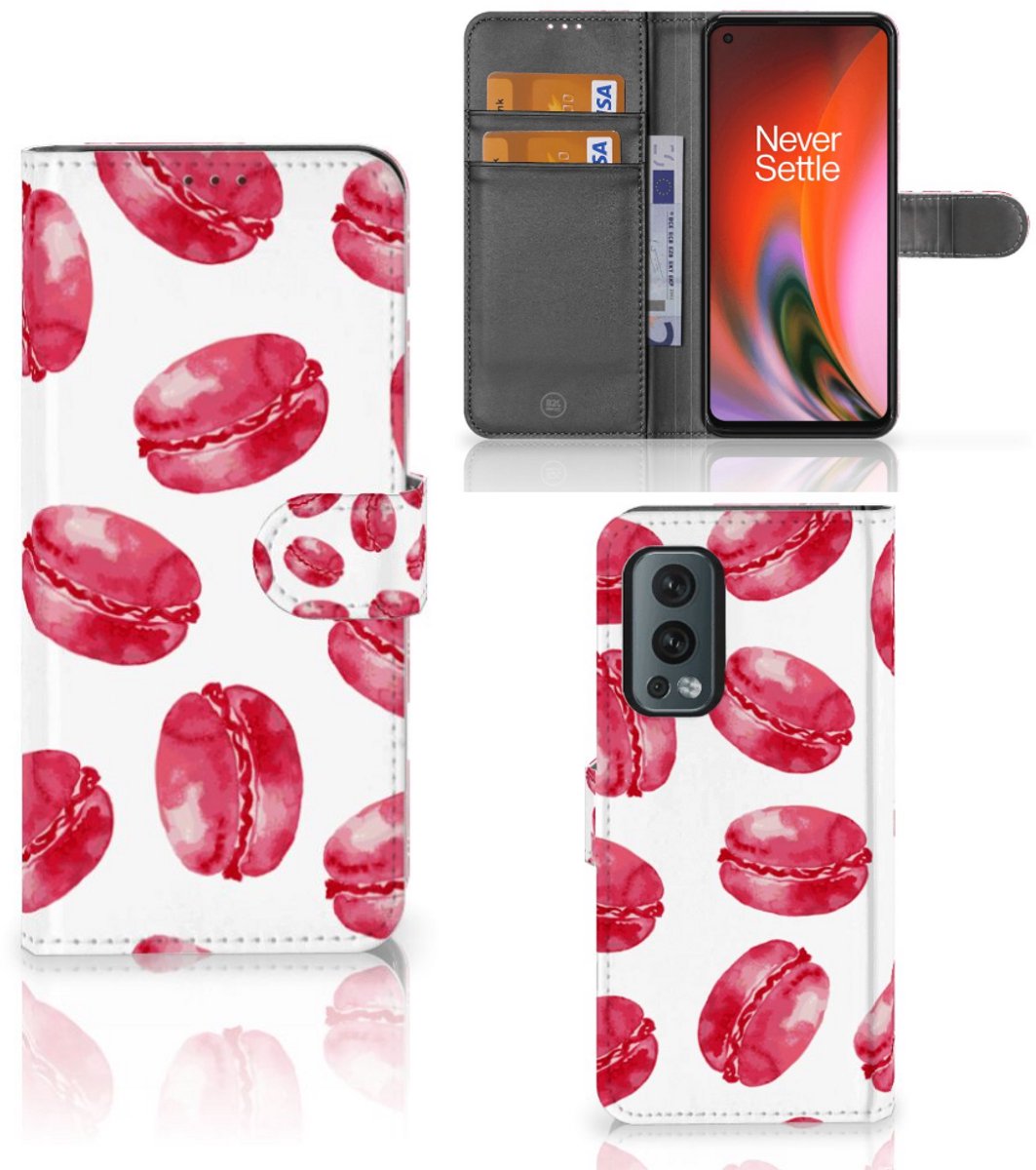 Book Case voor OnePlus Nord 2 5G Book Cover Pink Macarons