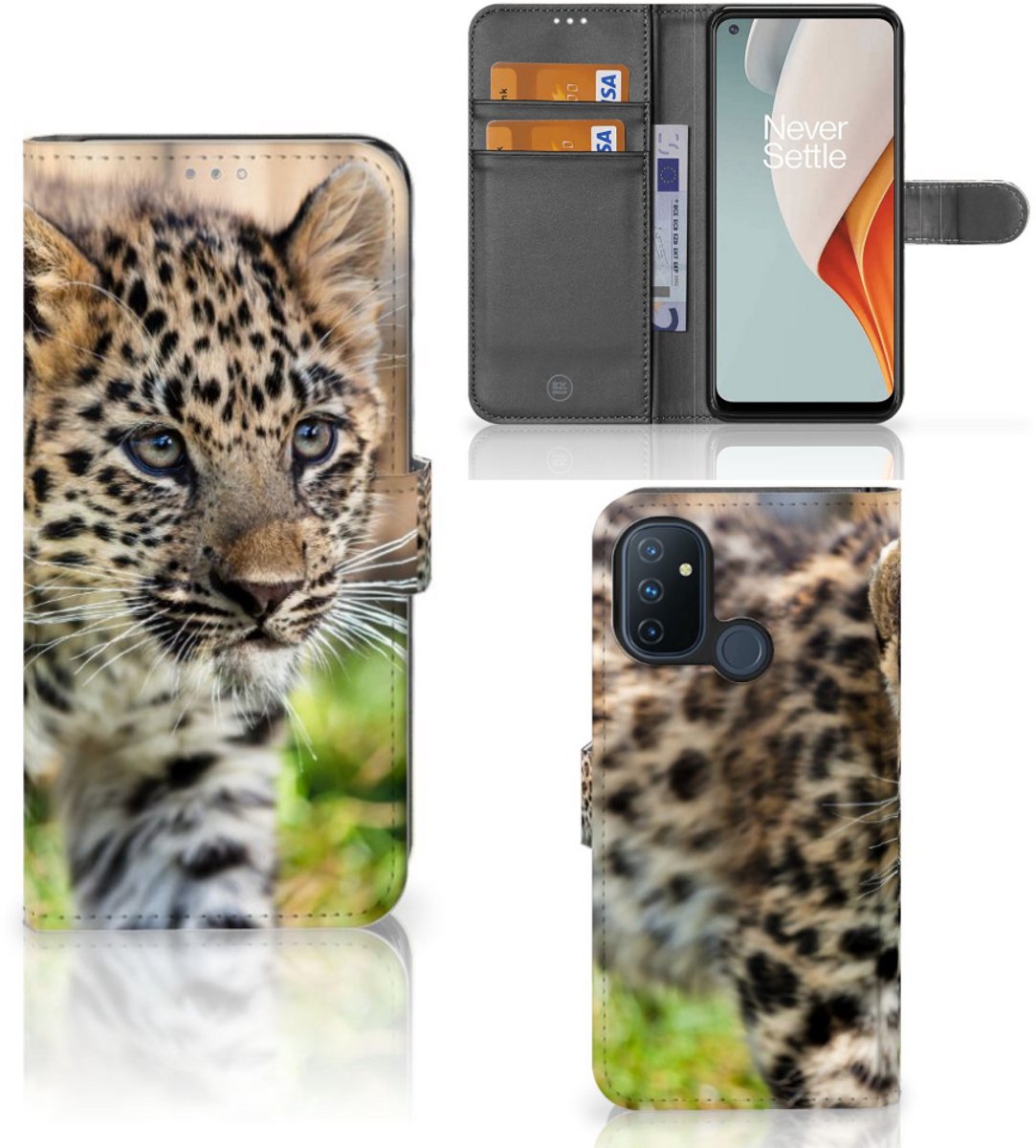 OnePlus Nord N100 Telefoonhoesje met Pasjes Baby Luipaard