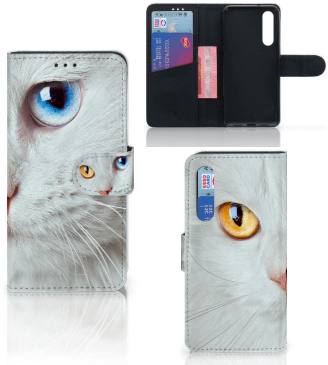 Xiaomi Mi 9 SE Telefoonhoesje met Pasjes Witte Kat