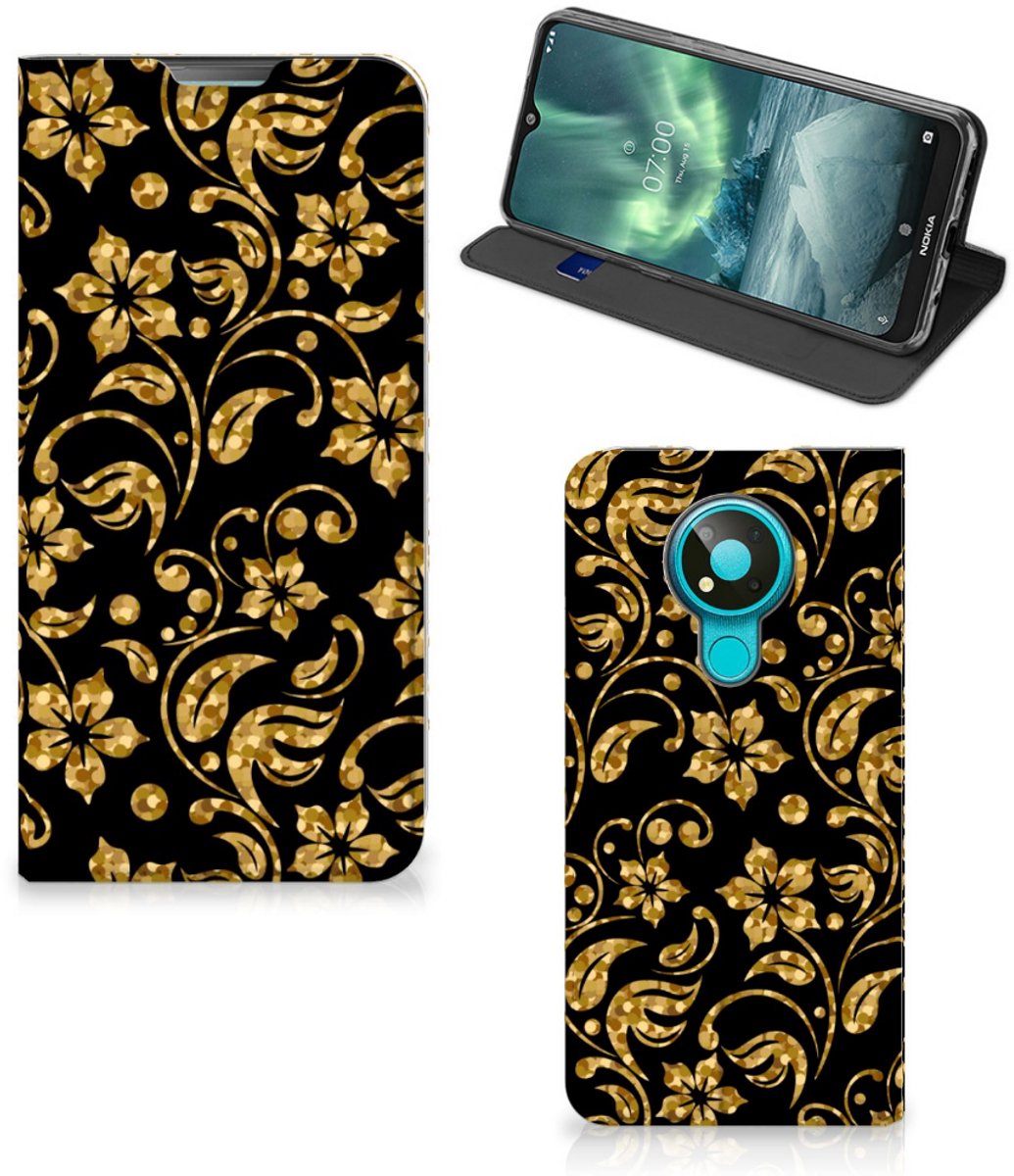Nokia 3.4 Smart Cover Gouden Bloemen