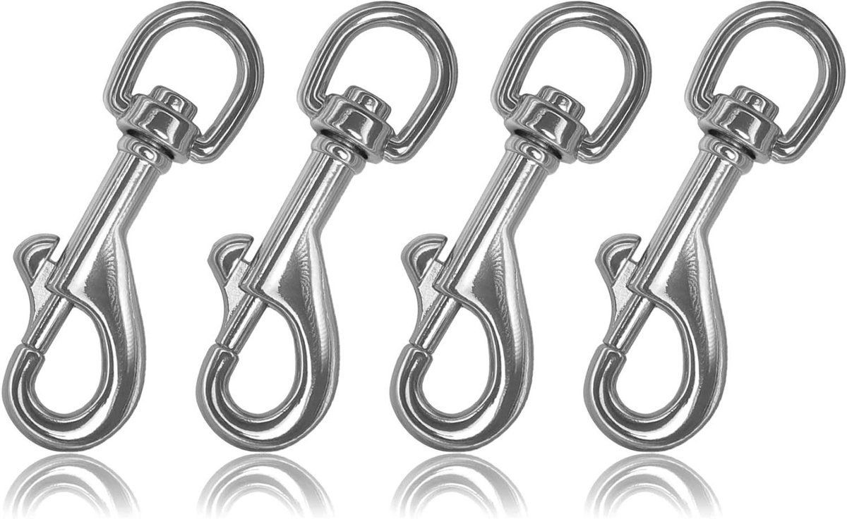 Karabijnhaak met draaigewricht - Boutsluiting clip - Hondenriem bevestigen - Geïntegreerd draaigewricht - 85 mm lengte 15 mm oog - Zilver