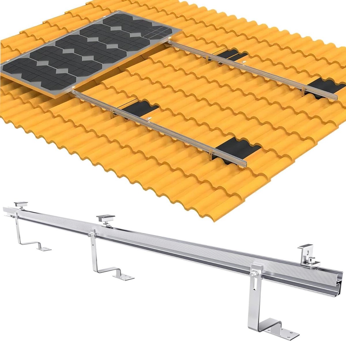 PV Montageset Dakpaneel - Zonnepaneel Houder Set - Zonnepanelen Monteren - Voor 4 Zonnepanelen - 1500 mm Rail Lengte - Zilver