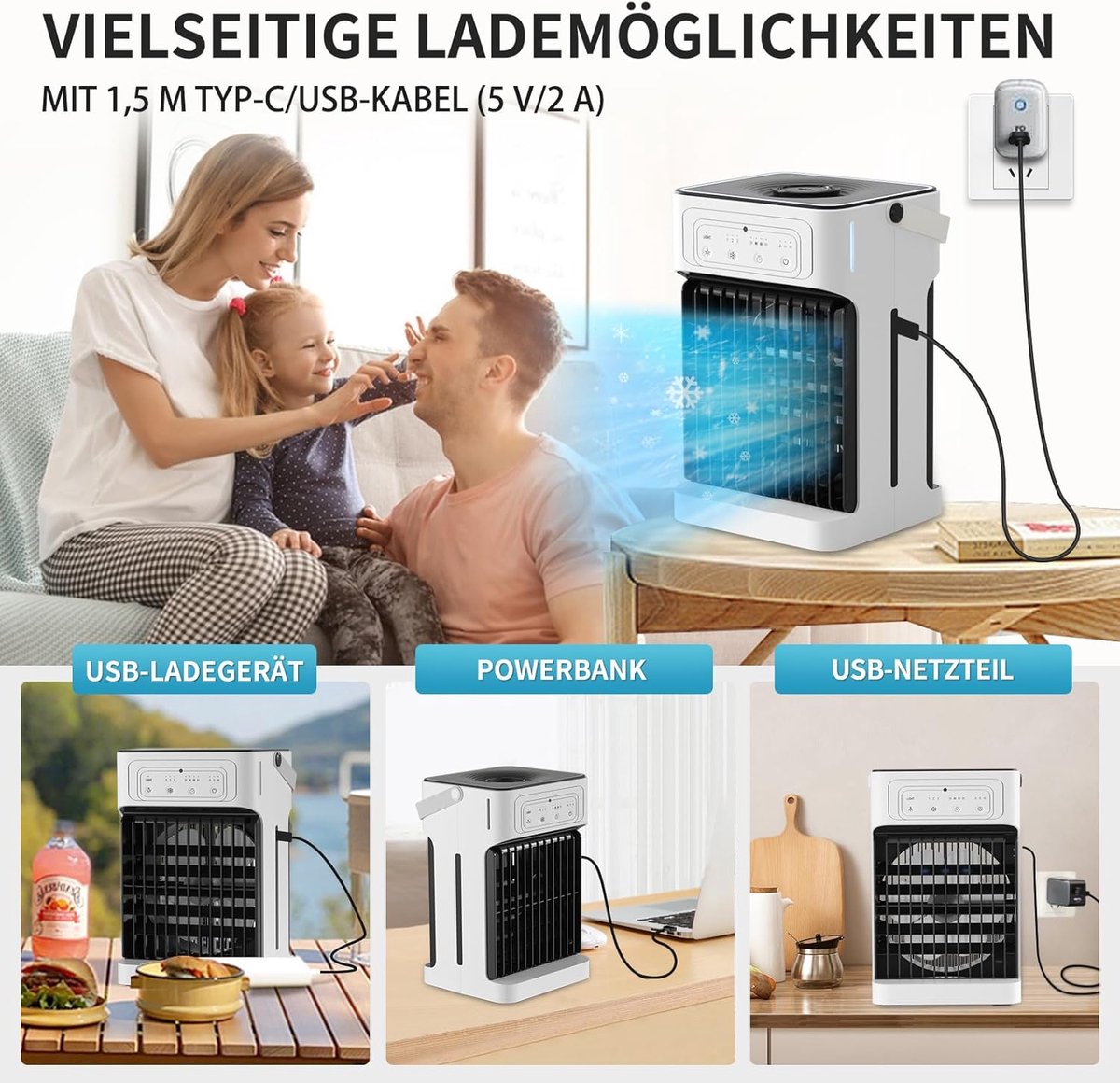 Mobiele Airco - Mini Airco - Persoonlijke Koeling - Groot Waterreservoir - 1100 ml - Wit — afbeelding 8