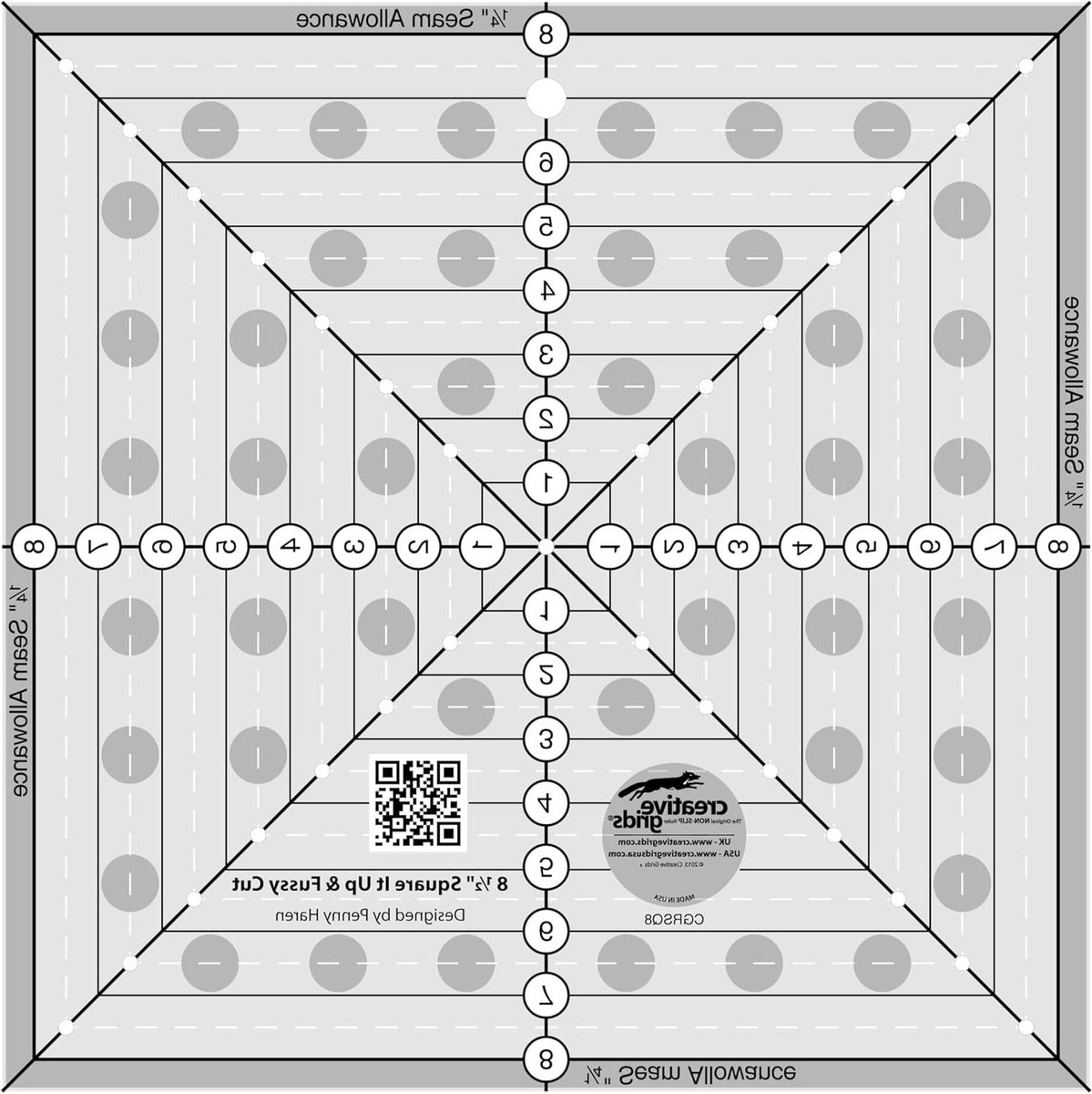 Quilting Liniaal Vierkant - Naai Liniaal - Vierkanten Knippen - Exclusieve Gripper Stof - 21.6 x 21.6 cm - Wit