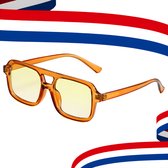 LUCCIO - WK 2026 - Koningsdag bril - Oranje bril - Koningsdag accessoires - Retro bril - Mode bril - Festivalbril - Technobril - Rave bril - Festival zonnebril - Oranje - Carnaval bril - Dubbele brug