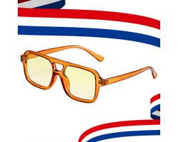 LUCCIO - Koningsdag bril - Oranje bril - Koningsdag accessoires - Retro bril - Mode bril - Festivalbril - Technobril - Rave bril - Festival zonnebril - Oranje - Carnaval bril - Dubbele brug