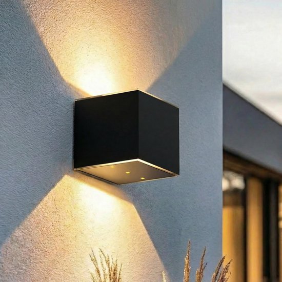 Luminize Solar wandlamp up down kubus vorm - met dag en nachtsensor - draadloos – aluminium - 2700K - zwart