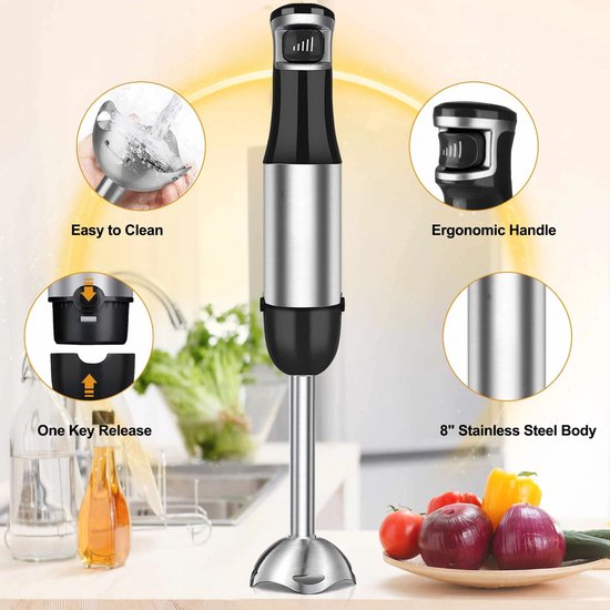 De Warenloods - 5-in-1 Staafmixer Set - Met Hakmolen, Garde en Melkopschuimer - Blender - Handmixer - 5 Snelheden - RVS - Zwart van Merkloos — afbeelding 2