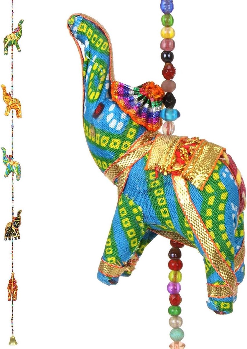 Mobiele Hanger Olifanten - Wanddecoratie Touw - Interieur Verfraaien - Handgemaakt Uniek Ontwerp - 116 cm Lengte - Meerkleurig