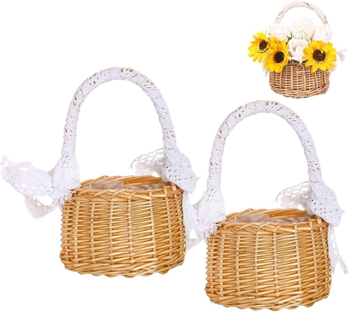 Picknickmand met Handvat - Picknick Mandje - Boodschappenmand - Fruitmand - Winkelmand - Rieten Mand - Natuurlijke - 11 x 11 x 20 cm - van Imperatoris