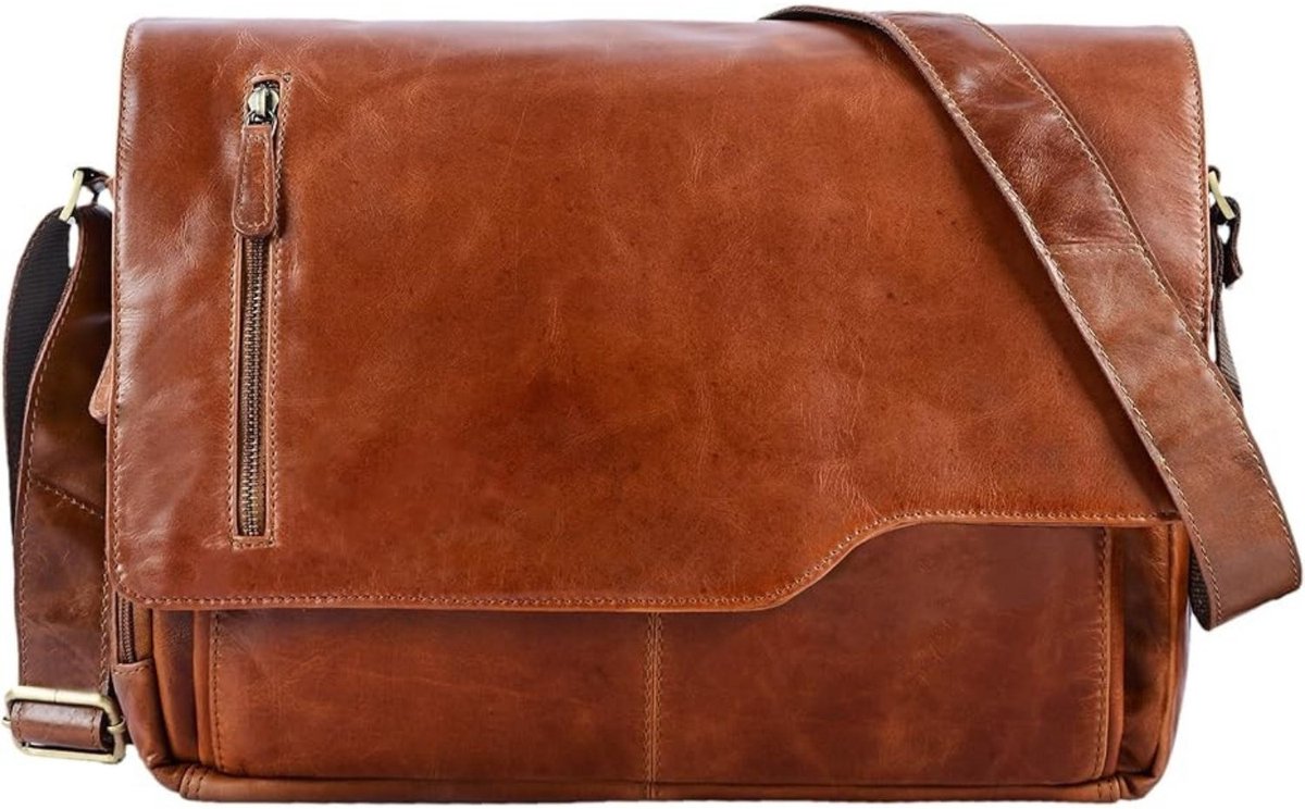 Leren Laptoptas - Laptoptas - Leren Tas - Luxe Leren Laptoptas - Werktas - Schoudertas - Business Tas - Leren Business Tas - 15,6 inch - Cognac - van Imperatoris