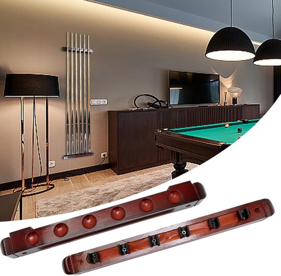 Biljart Keu Houders - Keurek Set - Biljartkamer Organiseren - Muurmontage Ontwerp - 6 Keuen - Mahonie — afbeelding 3