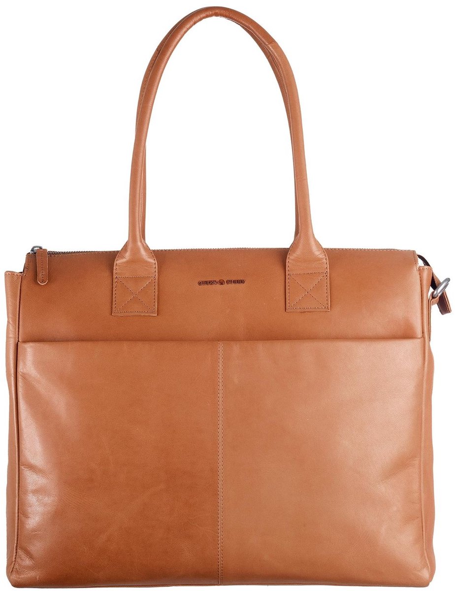GREENBURRY Leren business tas laptoptas met laptopvak Fiorentina Business Shopper Tan bruine