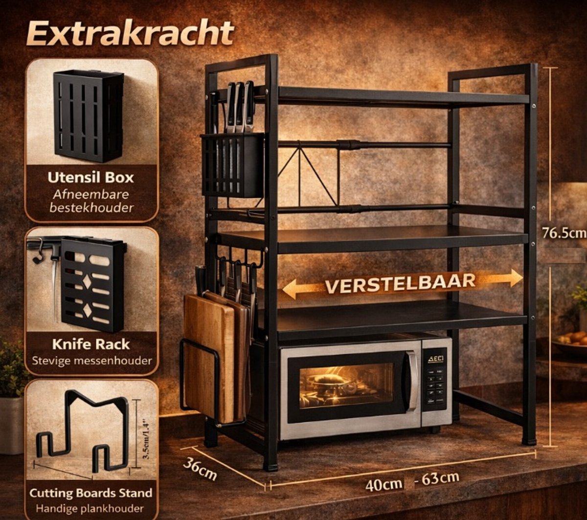 MeubelsvanJoep magnetron rek - magnetronkast - keuken organizers - uitschuifbaar 40-65 cm - kruidenrek - NIET ophangbaar - aanrecht organiser - bureau organizer - keuken opbergrek - keukenrek staand - keukenrek - magnetronrek — afbeelding 7