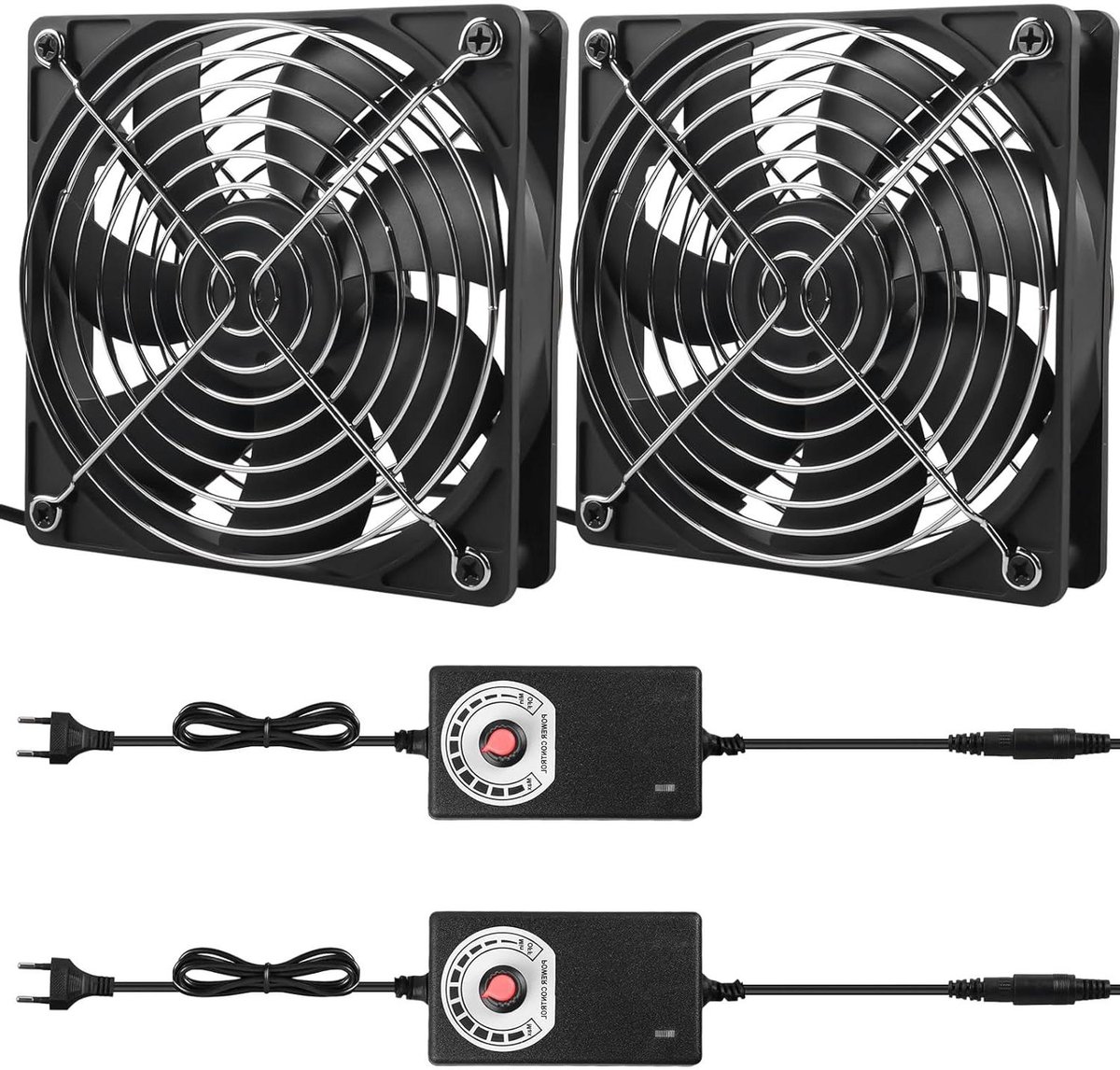 Behuizingsventilatoren, 2 stuks, 120 mm, 12 V, pc-ventilator met snelheidscontrole, AC220V ventilator, dubbele kogellagers, axiale ventilator, stil, voor pc, laptop, router, tv, radio