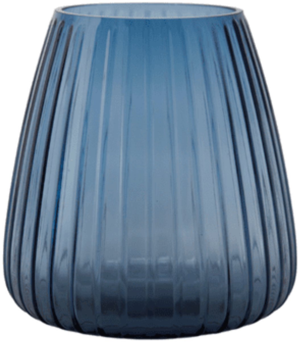 XLBoom DIM 2.0 Small Blauw – Mondgeblazen glazen vaas met streeppatroon – Verkrijgbaar in Green | Blue | Grey – Tijdloze design vaas door Ann & GJ