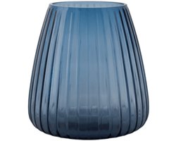 XLBoom DIM 2.0 Small Blauw – Mondgeblazen glazen vaas met streeppatroon – Verkrijgbaar in Green | Blue | Grey – Tijdloze design vaas door Ann & GJ