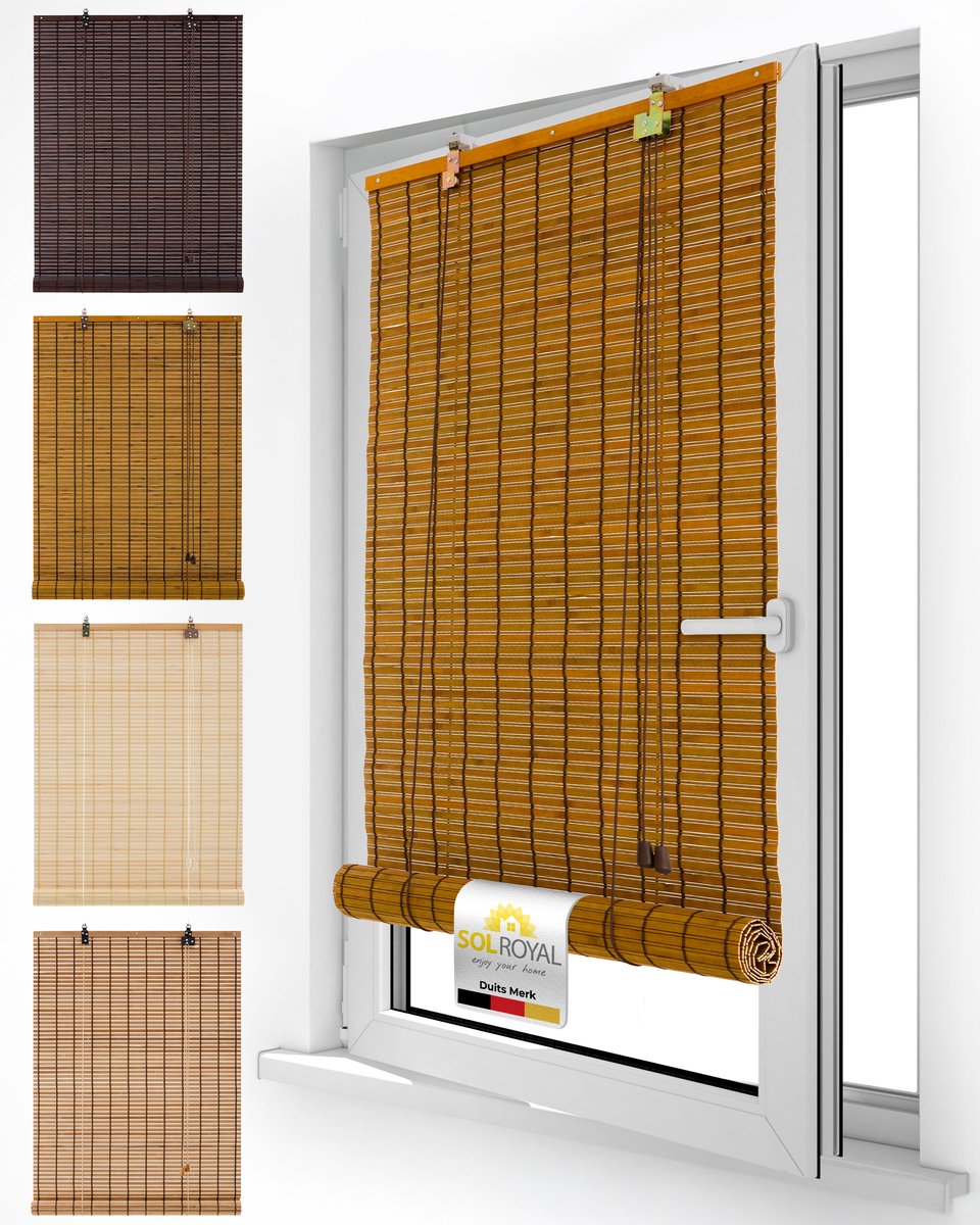 Sol Royal Bamboe Rolgordijn Zonder Boren 100x220 cm – Houten Jaloezieën voor Binnen 100 cm Breed – Inkijkbescherming & Zonwering – BR7