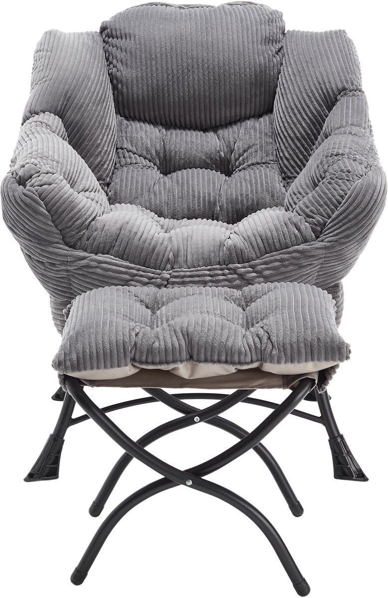 Fauteuil met ottomaan, moderne lounge accentstoel met armleuningen en een zijzak, vrijetijds gestoffeerde bankstoel leesstoel met voetensteun voor kleine ruimte, hoekstoel - Grijs