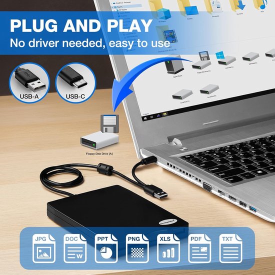 Externe disk drive - Floppy reader - Oude bestanden lezen - Plug and Play - 35 inch - Zwart — afbeelding 4