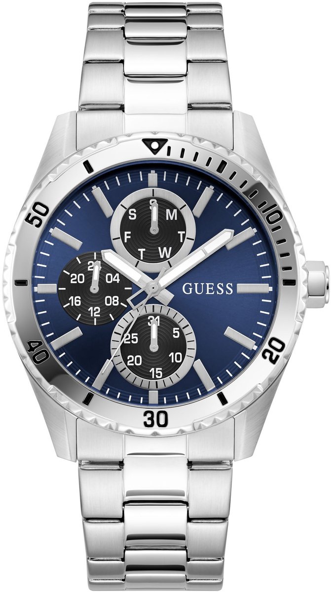 Guess Velocity Quartz Analoog Horloge Zilvertint En Blauw Kast: 100% Roestvrij Staal | Armband: 100% Roestvrij Staal 43 mm GW1061G1, GW1061G2, GW1061G6, GW1061G7