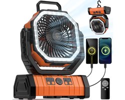 Camping Ventilator – 20000mAh Oplaadbare Accu Ventilator Met LED Lantaarn – Draagbare Buiten Tentventilator Met Ophanghaak, 4 Snelheden, Afstandsbediening