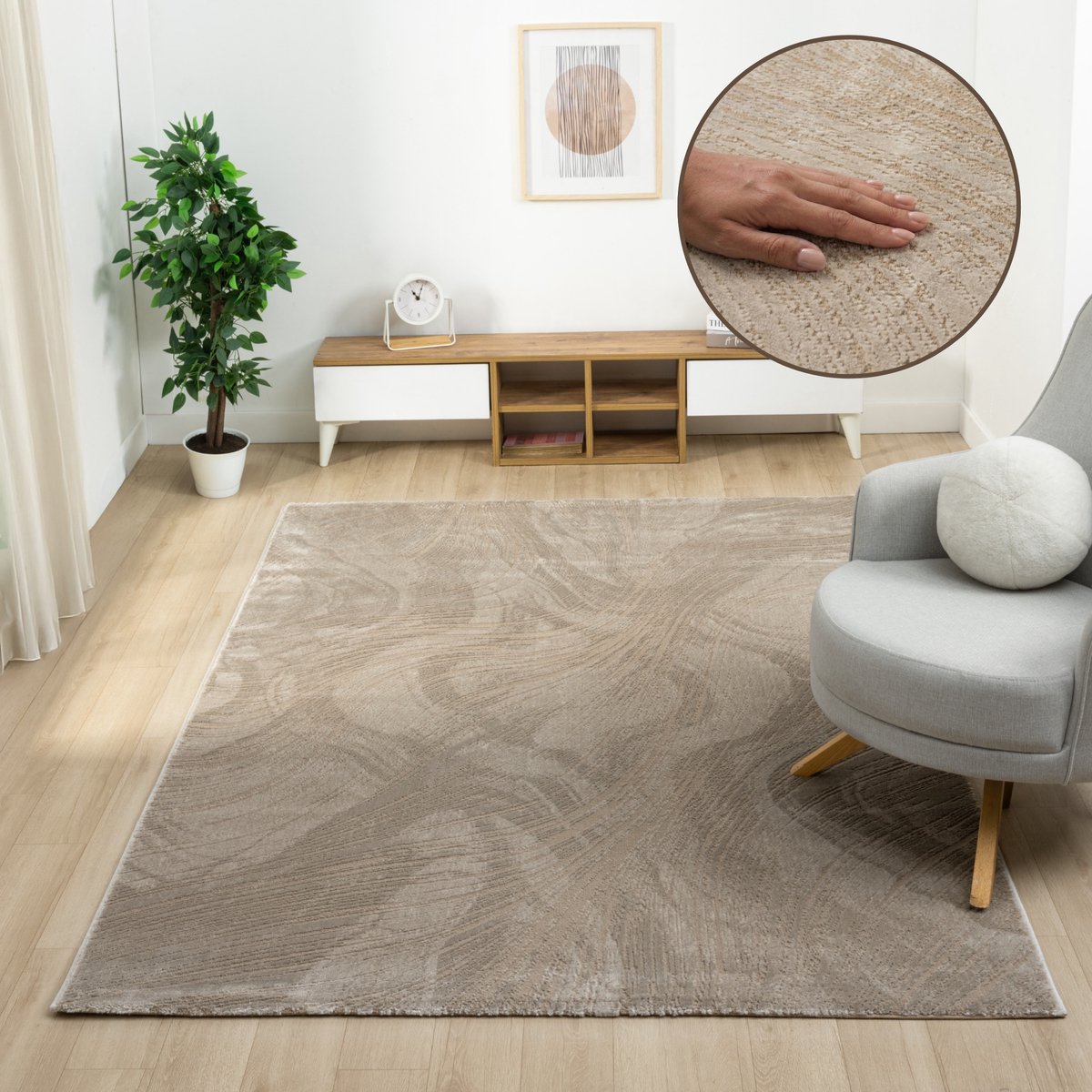 Oz Home Elyse Wave Vloerkleed Taupe – Organisch Reliëf & Zachte Golfstructuur – 160x230 cm – Laagpolig 10 mm – Duurzaam & Comfortabel - Exclusief Premium Tapijt