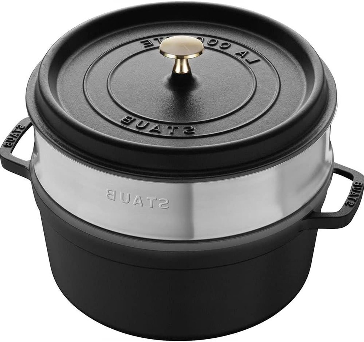 Gietijzeren Braadpan - Ovenschaal Stoofpan - Langzaam Garen - Met Stoomboot - 24 cm - Zwart