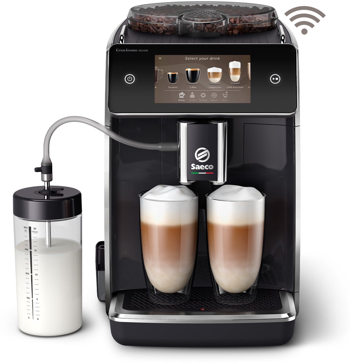 Saeco GranAroma Deluxe SM6680/00 - Zwart - Espressomachine - 18 Dranken met melksysteem - Groot scherm - Slim & verbonden - Volautomatisch - Koffiemachine met bonen + AquaClean filter — afbeelding 1