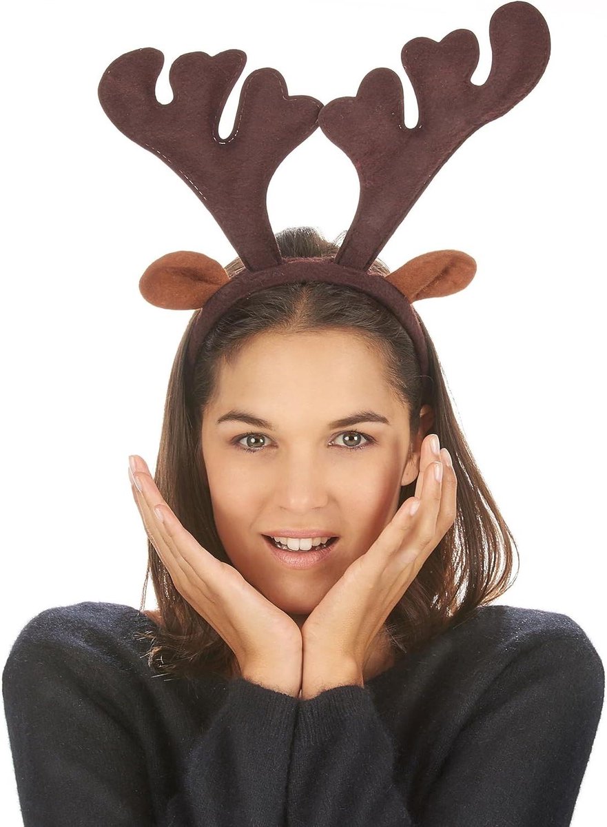 Rendier Haarband - Kerst Accessoire - Kerst Kostuum - Felt Effect - 11.5 cm Diameter - Bruin