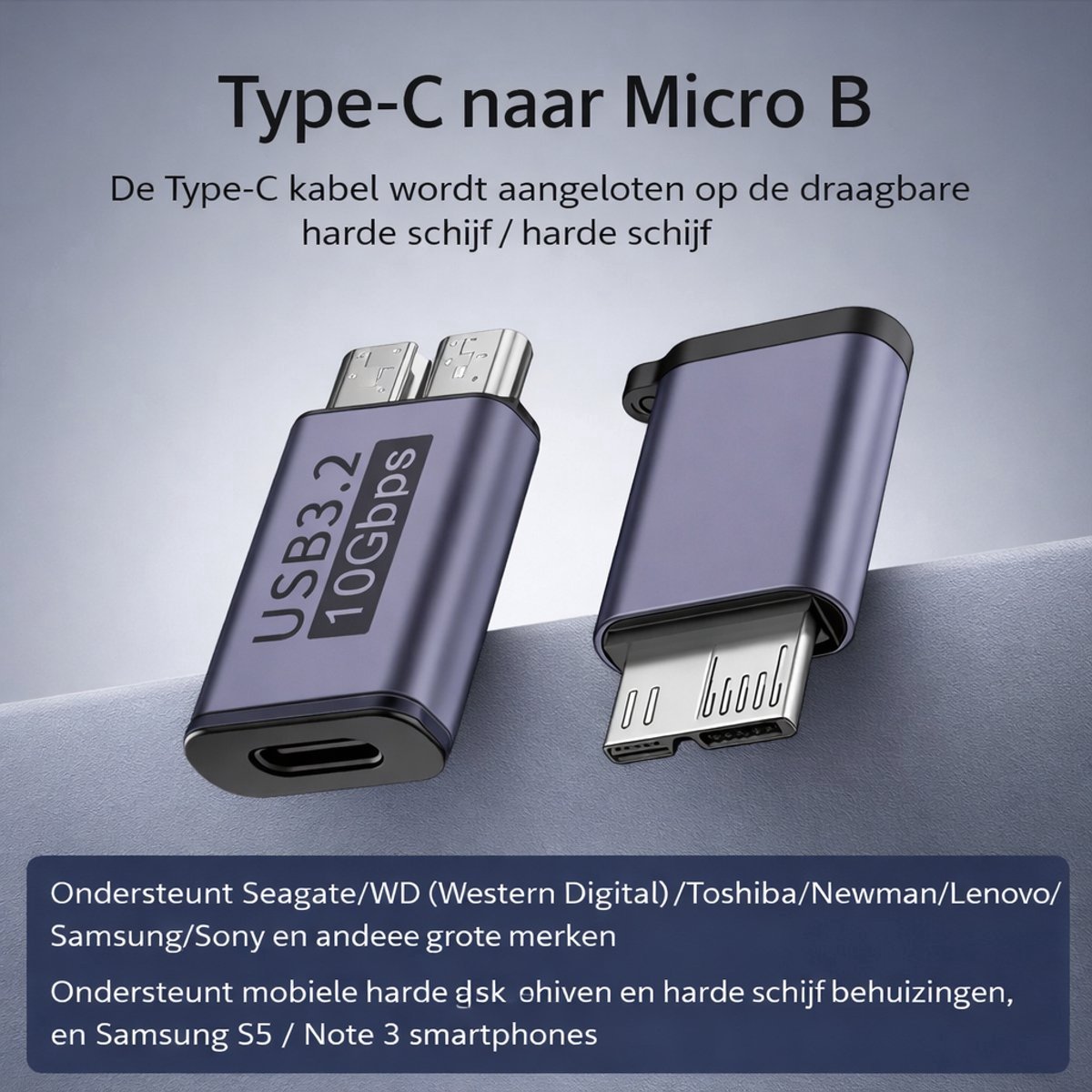 USB-C naar Micro USB 3.0 Adapter 10Gbps voor Externe HDD SSD Seagate WD My Passport Laptop MacBook Tablet - Afbeelding 5