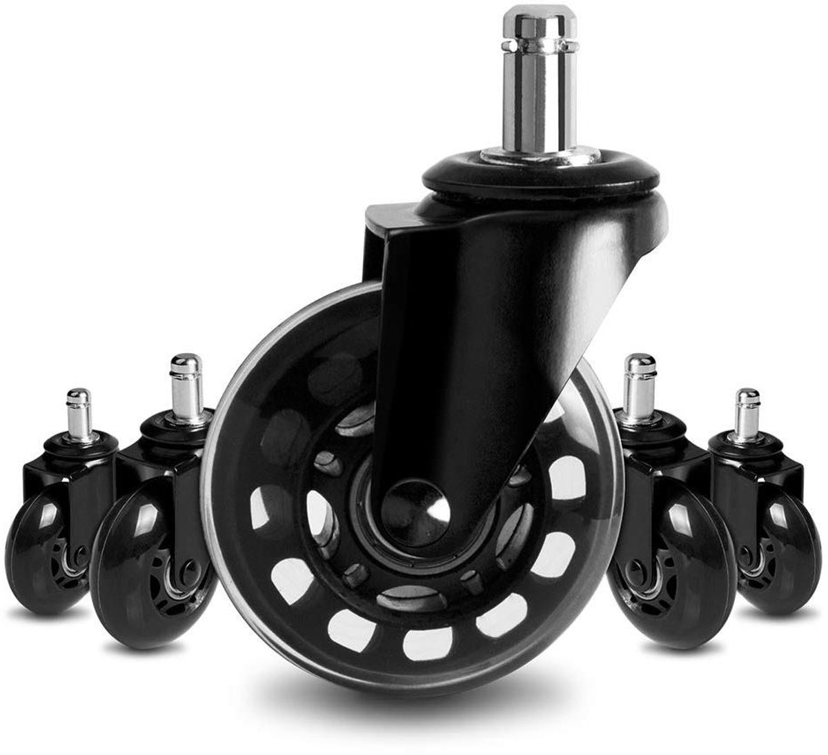 Bureaustoel Wielen - Vervangende Wieltjes - Vloeren Beschermen - Zacht Polyurethaan Materiaal - 25 Inch - Zwart