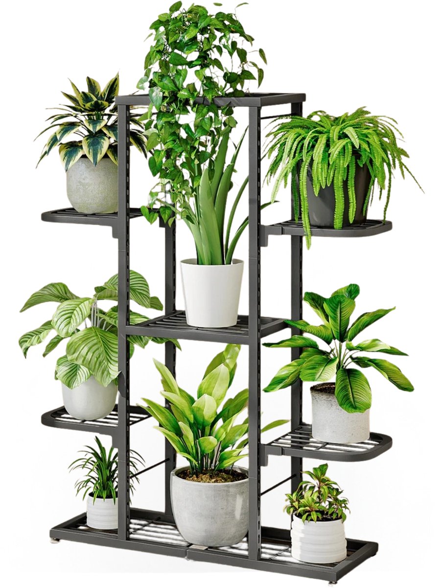 Stervia Plantenrek - Plantenstandaard - Plantentafel - 5 laags - Binnen En Buiten - Verstelbaar - Zwart - 23 x 62.5 x 88 cm