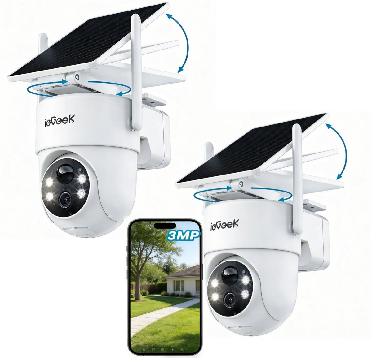 ieGeek Security Solo Camera S5 - Draadloze Beveiligingscamera voor Buiten - 2K HD-resolutie - 360° Pan & 90° Tilt - AI Auto Lock en Tracking - Zonne-energie - Geen Abonnementskosten - 2 Stuks