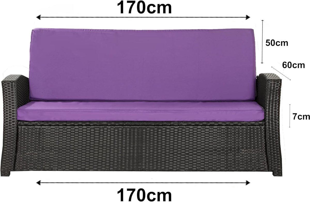 Tuinbankkussen 170x60x50 cm – Polyrotan Zitkussen voor Tuinbank & Schommelbank – Waterbestendig Outdoor Kussen met Bevestigingsstrikken – Donkerpaars – abtkantoor