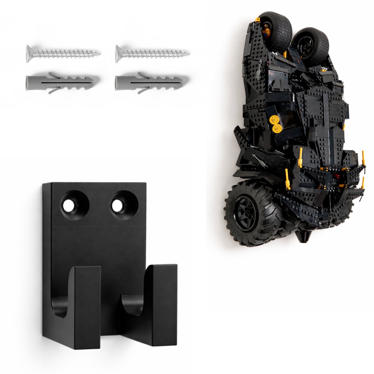 YUOM. Muurbeugel geschikt voor LEGO Technic 76240 Batman Auto – Wandhouder – Incl. Schroeven & Pluggen – Zwart