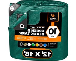 Heavy Duty Poly Tarp 12 Voet x 16 Voet 10 Mil Dik Waterdicht, UV Blokkerende Beschermhoes - Omkeerbaar Groen en Zwart - Gelamineerde Coating - Doorvoertules - door Xpose Safety