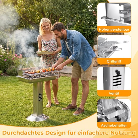 RVS houtskool barbecue verstelbare hoogte met aslade ventilatie voor tuin camping buiten gebruik van Merkloos — afbeelding 5