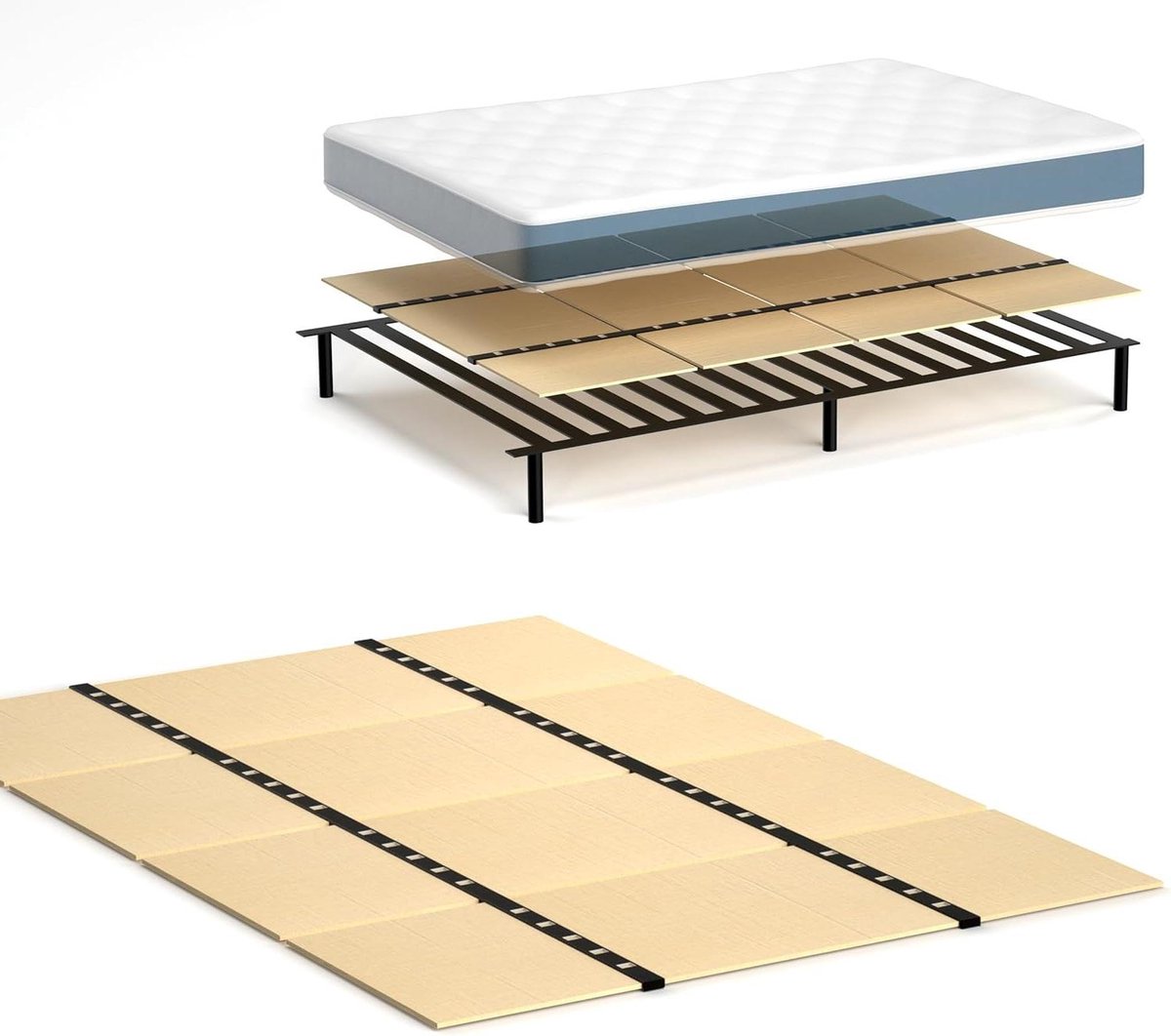 Opvouwbare Bedbodem - Matrasdrager Ondersteuning - Matras Ondersteuning Verbeteren - Voorkomt Matras Doorzakken - 60x30 Inch - Houtkleur