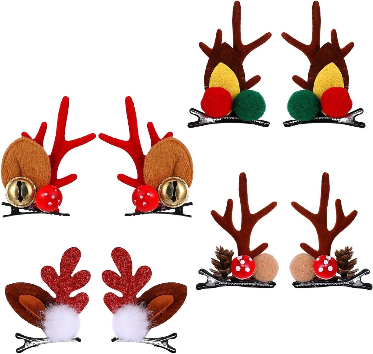 4 Paar Kerst Haarclips met Schattige Herten Antlers en Pluche Alligator Haarspelden voor Feestjes en Nieuwjaar Accessoires voor Vrouwen en Mannen